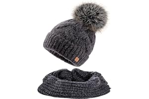 MFAZ Morefaz Ltd Set Cappello & Sciarpa Donne Beanie Cappelli Invernale Lana Mohair Collo a Maglia in Pile Cappello Pom Pom