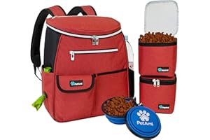 PetAmi Dog Travel Bag Backpack | Backpack Organizer with Poop Bag Dispenser, Multi Pocket, Food Container Bag, Collapsible Bowl | Weekend Pet Travel Set for Hiking Overnight Camping Road Trip (Red)