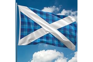 KASKANA Scottish Flag Tartan - Scotland Flag - St Andrews Saltire Flag - Double-sided Digital Print - 110Den Thick polyester - Double Seam - 2 brass eyelets, large 5ft x 3ft