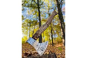 Crafttal Wikinger axt mit scheideWikingeraxt Klinge aus Kohlenstoffstahl mit Eschenholzgriff Jagd Camping Outdoor Axt Beil (VEGVSIR)