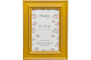 Hampton Frames, Cornice Portafoto Legno 10x15 cm Giallo Senape, Finitura Anticata, Vetro, Da Tavolo o Parete | Stile Shabby Chic per Decorazione Interni