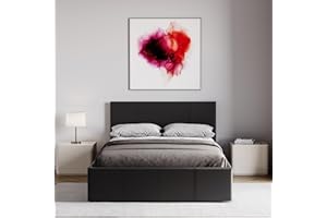 Vida Designs Lisbon Small Double Bed, 4Ft Ottoman Bed Frame Upholstered Faux Leather Headboard Low Foot End Bedroom Furniture, Black (UKFR Certified)