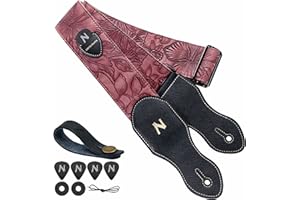 Nefelibata Gitarrengurt mit Plektrumtasche, 2,3-Zoll-Veganes Leder-Gitarrengurte im Porter-Stil, 60er-Jahre-Western-Vintage-Stil mit Plektren, Gurtknopf und Gurtschlössern
