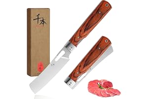 SENBON 440A Acier Inoxydable Ultra Sharp Pocket Couteau de Chef Pliant Style Japonais Couteau d'office Couleur Manche en Bois Camping Voyage Extérieur Couteau de Cuisine Portable