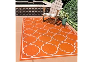 SANAT Dywan zewnętrzny, odporny na działanie warunków atmosferycznych, do użytku wewnątrz i na zewnątrz, dywan na balkon, odporny na działanie wody, na taras, do ogrodu, kuchni, łazienki lub salonu, pomarańczowy, 120 x 170 cm