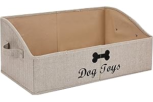 Morezi Dog toy box pet toy storage shallow baskets large perfect for living room area, playroom, closet, shelf gift basket home decoration - Khaki Stripe