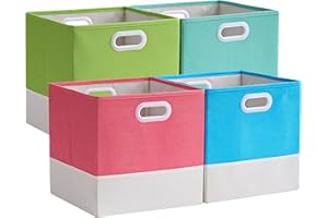 FABINADO Storage Cubes Boxes for Kallax, 33x38x33 cm Fabric Storage Baskets for Shelf/Closet/Wardrobe, PP Plastic Handles, Macaron, 4 Pack