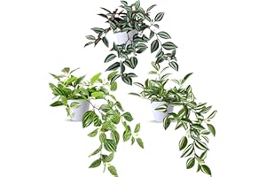 SOGUYI Pianta Finta Cadente 38cm Piante Finte da Interno Esterno con Vaso Plastica Pianta Artificiale per Decorazioni Balconi Casa Ufficio Scrivania Cucina Moderna Design(3 Pezzi)