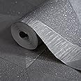 wolpin Wallpaper Non-Woven Non-Adhesive 53CM X 9.5M (±3%) Modern Office Geometric Textured Pattern, Silver Grey