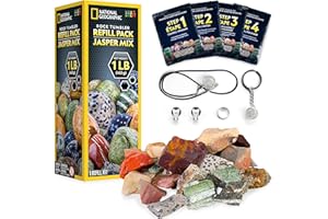 NATIONAL GEOGRAPHIC Kit de Recharge de Gobelet à Roche - Mélange de Jaspe de 8 Variétés, y Compris Mookaite et Kabamba - Livré avec 4 Grades de Grain, des Attaches de Bijoux et un Guide