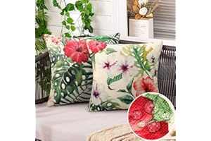 DECORMOMMT Funda Cojin 45x45 CM Exterior Impermeable Fundas Cojines Flor Colorida Fundas de Cojines Hojas de Monstera Decorativo Verano Sofa Moderno Lino por Salon Jardín Sofá Cojines Decoración 2 Piezas