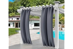 Comlax Outdoor Vorhang Wetterfest, Grau Vorhänge Balkon mit Öse Oben Unten Wasserdicht, Winddicht, Sichtschutz und Sonnenschutz für Veranda/Pavillons/Pergola/Gärten, 1 Stück