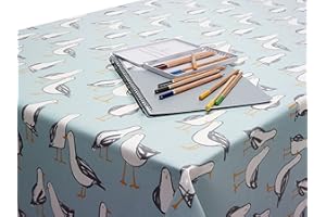 JOLEE FABRICS Seagulls Wipe Clean Oilcloth Tablecloth - Table Protector For Any Table Size Or Shape - Hygienic, Waterproof, Durable (Duck Egg Blue Seagulls, 132cm x 140cm)