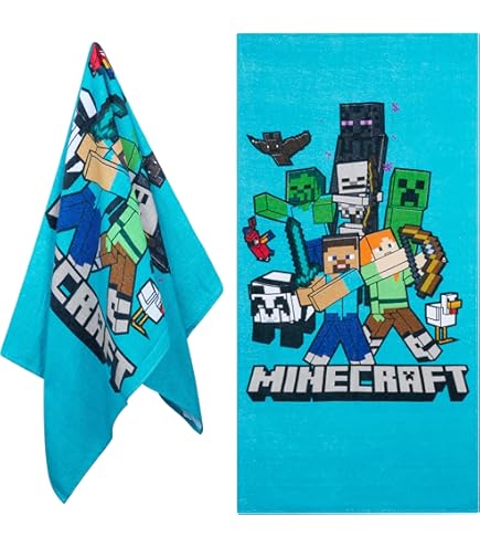 Serviette De Bain Minecraft Jerry Fabrics Boom - 70x140cm - 100% Coton - Vert - Lavable Machine