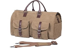 seyfocnia Odwracalna torba podróżna na ubrania, torba sportowa dla mężczyzn i kobiet - 2 w 1 wisząca walizka, garnitur, biznesowa torba podróżna, Brązowy - dwie kieszenie-płótno, L, Podróże