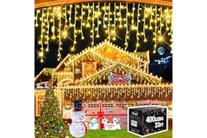 Hezbjiti Cortina de Luces, 400 LEDs 10m Cadenas de Luces de LED, 8 Modos Impermeable Luce de Hadas con 75 Gotas Decoración de Fiesta, Boda, Balcón, Ventana, Pared, Patio, Jardín (Blanco Cálido)