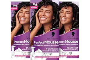 Schwarzkopf Perfect Mousse Permanente Schaumcoloration 200/1-0 Schwarz (3 x 92.5 ml), Haarfarbe mit perfekter Grauabdeckung, Coloration für intensive Pflege & strahlenden Glanz