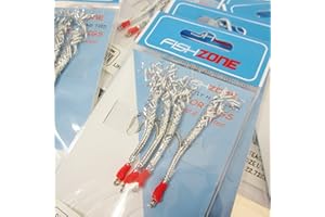 FISHZONE RIG PRO SERIES - 10 Packs of Single Type Commercial Quality Sea Feather Lure Fishing Rigs - Ideal for Sea Boat Shore for Mackerel, Herring, Bass & Cod (Silver Tease)
