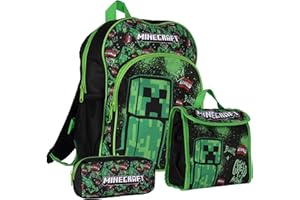Minecraft TNT - Juego de mochila de 3 piezas, mochila, lonchera y estuche (verde AOP)