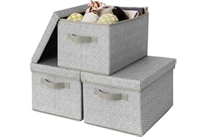 GRANNY SAYS Fabric Storage Boxes with Lids, Pack of 3 Grey Storage Box with Lid, Wardrobe Storage Organiser, Storage Baskets for Shelves, Foldable Storage Box for Bedroom Organising Clothes Toys