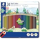 STAEDTLER Noris 185 M24 Eco Coloured Pencils Metal Box of 24 | Bright colours, non-slip grip &ndash; recycled wood in a metal case.
