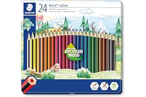 STAEDTLER - Noris colour 185 - Boîte métal 24 crayons de couleur assortis en bois upcyclé - 185 M24