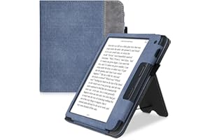 kwmobile Carcasa Compatible con Kobo Libra 2 Funda - Funda con Stand Agarre de Mano y Tarjetero - Azul Oscuro/Gris