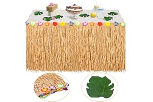 YHmall Gonna Tavolo Hawaiana 276 X 75 cm, Oro Tovaglia da Tavolo Hawaiian, Hawaiian Luau Hibiscus Gonna da Tavolo con 30 Fiori Hawaiani e 6 Foglie di Tartaruga Simulata