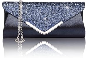 Larcenciel Pochette Enveloppe Sac de Soirée en Paillettes Brillant Argenté pour Femme (Bleu)