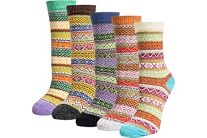 JUSTAY COMF Justay 5 par skarpet z wełny merynosów, damskie, pogrubione, termiczne, dziewiarskie, damskie skarpety do wędrówek, wędrówek z plecakiem, wspinaczki, na zimę (zielony, różowy, czerwony)