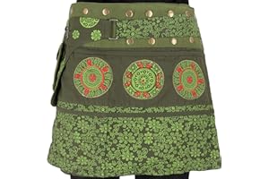 Guru-Shop Falda corta de cachemira, falda de patchwork de mandala, para mujer, color negro, algodón, talla única, falda/corta, ropa alternativa