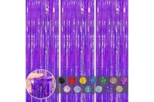 COSORO 3 piezas Cortinas Flecos de Aluminio Metálica Morado,1mx2m Cortina Cumpleaños Metálica Láminas Reflejos Brillante Decoración Fondo Pared para Fiesta Cumpleaños Graduación,Bodas,Navidad Decorativa