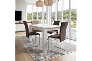 FURNCO | Dining Table - Corwin DT, 140x80x75 cm | Sturdy and Stable Wooden Table for 4-6 People | For Dining Room, Home, Office | White (chairs not included)