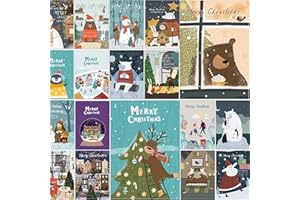 Bear and Bee 30 divertidas tarjetas de Navidad en inglés – 30 diseños diferentes con sobres marrones de papel kraft reciclado
