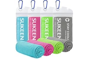 SUKEEN Asciugamano raffreddamento istantaneo evaporativo, asciugamano rinfrescante per sport, yoga, golf, collo, allenamento e molto altro (101.6x30.5 cm) (4 confezioni-verde+rosa+lago blu+grigio scuro)
