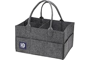 HY DOT Baby Nappy Caddy Organiser - 3mm Thick Grey Felt Nursery Storage Baskets with Changing Caddy Compartments (Dark Grey)