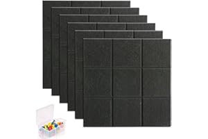 Yoillione Pin Board Square Felt Board Tiles Self Adhesive Notice Board for Home and Office, Black Bulletin Board Sticky DIY Memo Boards for Wall Hecorative with 30 Push Pins