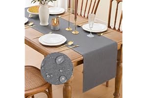 GUJOXILA Modern Tischläufer Grau 40 x 140 cm Tischläufer Wasserabweisend Abwaschbar Leinenoptik Küche Esstisch Dunkelgrau Tisch Dekoration für Hochzeiten Drinnen Urlaub Party Dekor