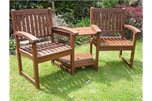 YOUR PRICE FURNITURE.COM Henley Love Seat Wood Garden Bench Companion Set FSC®-Certified Hardwood Loveseat Tete Tete Garden Furniture Outdoor Patio Brown