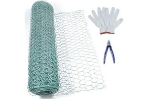 AZKEEGREY Chicken Wire Mesh Roll, 0.4x10m Green PVC Coated Wire Mesh Fencing, Garden Meshs Fencing Hexagonal with Pliers & Gloves