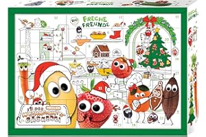‎FRECHE FREUNDE FRECHE FREUNDE Bio Adventskalender 2025 für Kids, Weihnachtskalender, enthält 24 Türchen mit Bio Snacks und Überraschungen, inklusive Such-Spiel, ideal für Kinder, ohne Zuckerzusätze, 1 Stück = 1995g
