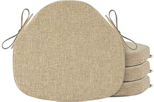 OVOV Chair Cushions for Dining Chairs Set of 4 Windsor Seat Cushion for Kitchen Room Chair Thick Textured Chair Pads with Ties and Non-Slip Bottom(42x39.5 cm/16x15 Inch Beige)