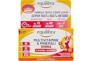 Equilibra Integratori Alimentari, Multivitamine & Minerali Donna, Integratore Tripla Azione di Magnesio, Ferro, Acido Folico e Vitamina C, Senza Glutine, 30 Compresse Triplo Strato a Rilascio Graduale