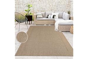 Paco Home Tapis Look Jute Indoor-Outdoor - Naturel & Noir, Robuste & Élégant, Idéal pour Terrasse & Salon, Dimension:120x170 cm, Couleur:Beige
