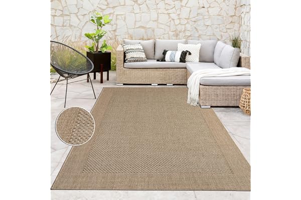 Paco Home Tapis d'extérieur Look Jute - Naturel & Noir, Robuste & Élégant, Idéal pour Terrasse & Salon, Dimension:120x170 cm, Couleur:Beige