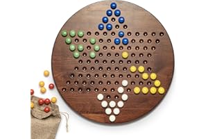 LINGLE Chinese Checkers Set, 12.5 inches Sturdy Wooden Chinese Checkers Board with 60 Glass Marbles in 6 Colors, Classic Strategy Family Board Game, 2-6 Players