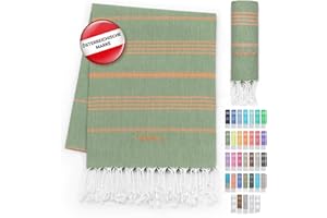 LeStoff Hamamtuch - 100% Bio-Baumwolle, 95 x 180 cm, Vorgewaschen, Saugstark, Schnelltrocknend, Leicht, Kompakt, Sporthandtuch, Fitness Handtuch, Yoga Handtuch, Handtuch groß (Olive - Orange)