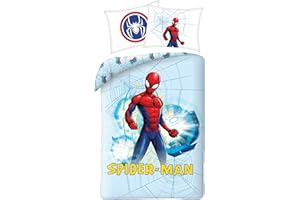 Halantex - Set con copripiumino a tema “Spiderman in cotone da 140 x 200 cm e federa da 70 x 90 cm, originale
