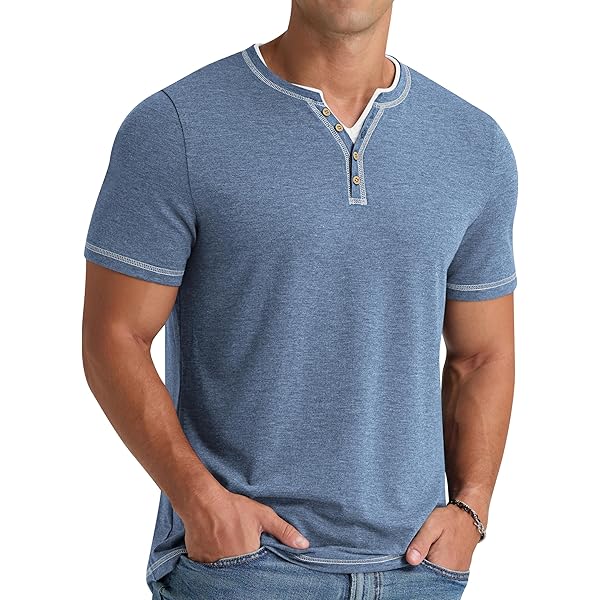 NITAGUT Heren T-shirt katoen lange mouwen dagelijks Henley-hemd, A01 Vg Navy Blauw, L