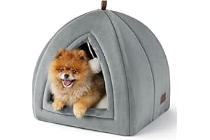 Bedsure Cueva Gatos Grandes Gris - Cama Plegable para Gatos con Cojín Lavable, Tienda para Gatitos Pequeños y Medianos, Casa Suave y Cálida para Interior, 44x44x44cm